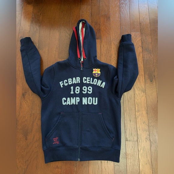 FC Barcelona Camp Nou Size Medium Blue Full Zip Hoodie Sweatshirt Embroidery - Picture 2 of 10